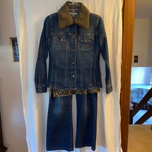 3Piece Outfit denim Jacket, Jeans, and Leopard Top